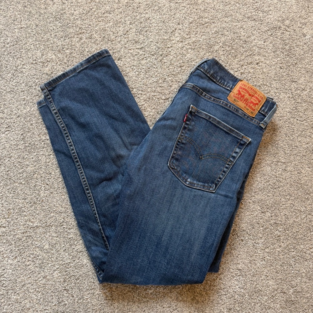 Levis 513 Slim Straight Jeans Mens 34x32 Medium Wash Blue Denim Pants